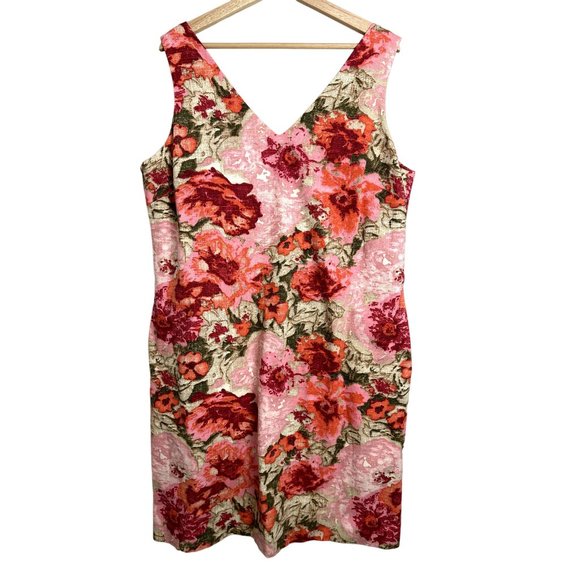 Talbots Womens Pink Floral Sheath Dress Size 18 100% Cotton Mini Dress NWT - Picture 1 of 12